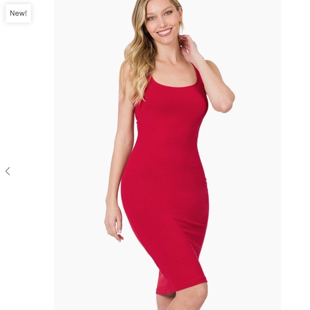 ZENANA Premium Cotton Classic Square Neck Midi Dress-Dark Red
